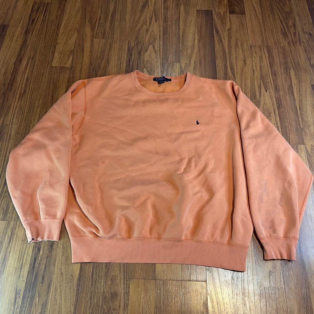 Polo Ralph Lauren Sweatshirt Mens Large Orange Crewneck Fleece Pony Pullover